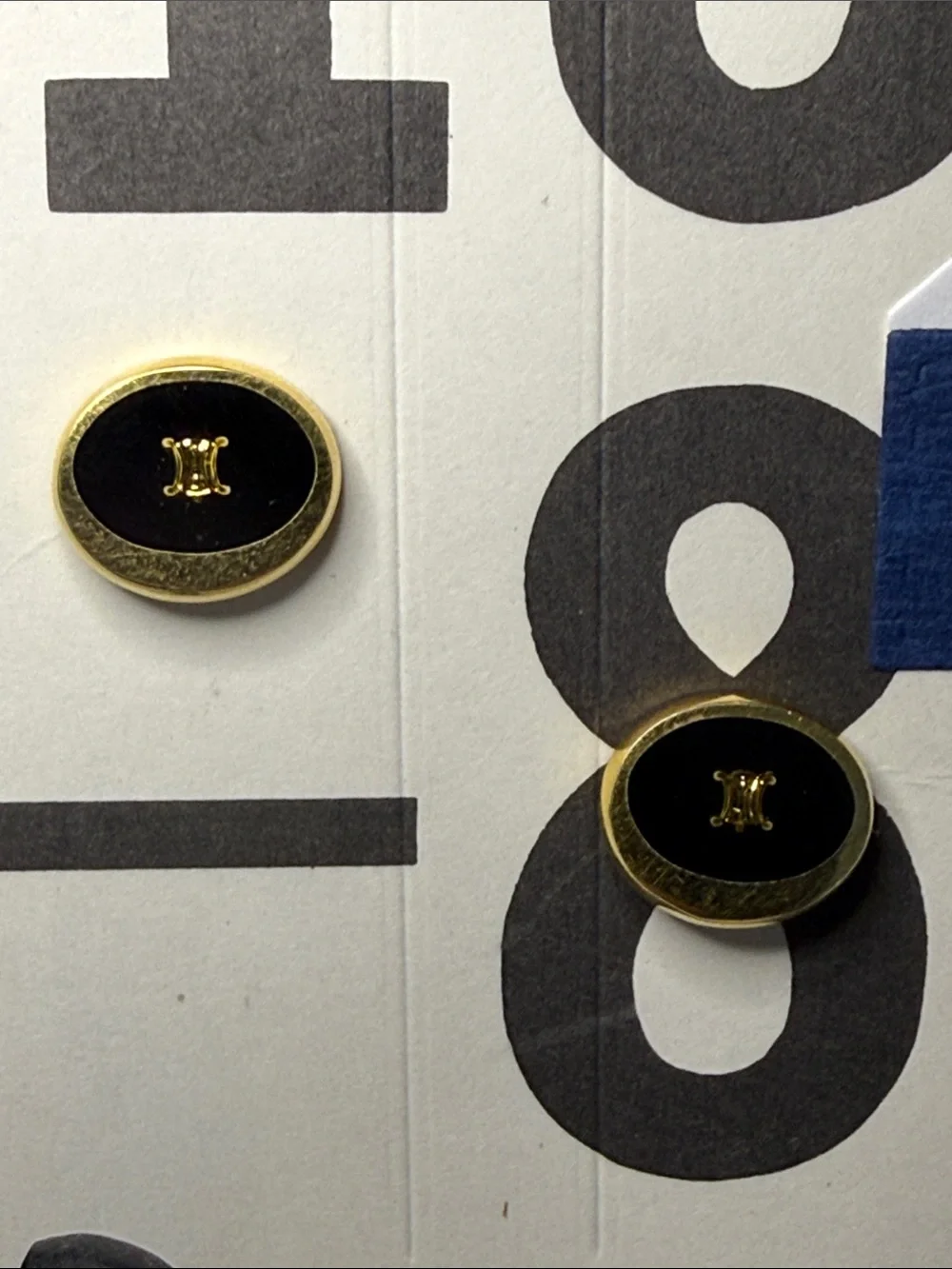 Vintage Celine Triomphe Black Enamel Gold Tone Oval Cufflinks